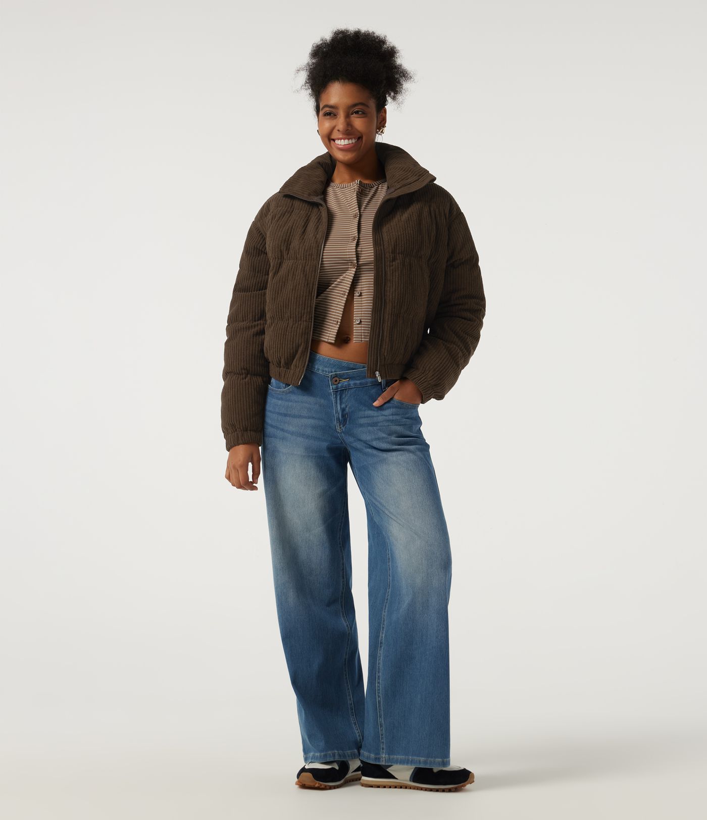 Stand Collar Corduroy Casual Puffer Jacket with Pockets Stand Collar Corduroy Casual Puffer Jacket with Pockets