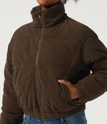 Stand Collar Corduroy Casual Puffer Jacket with Pockets Stand Collar Corduroy Casual Puffer Jacket with Pockets