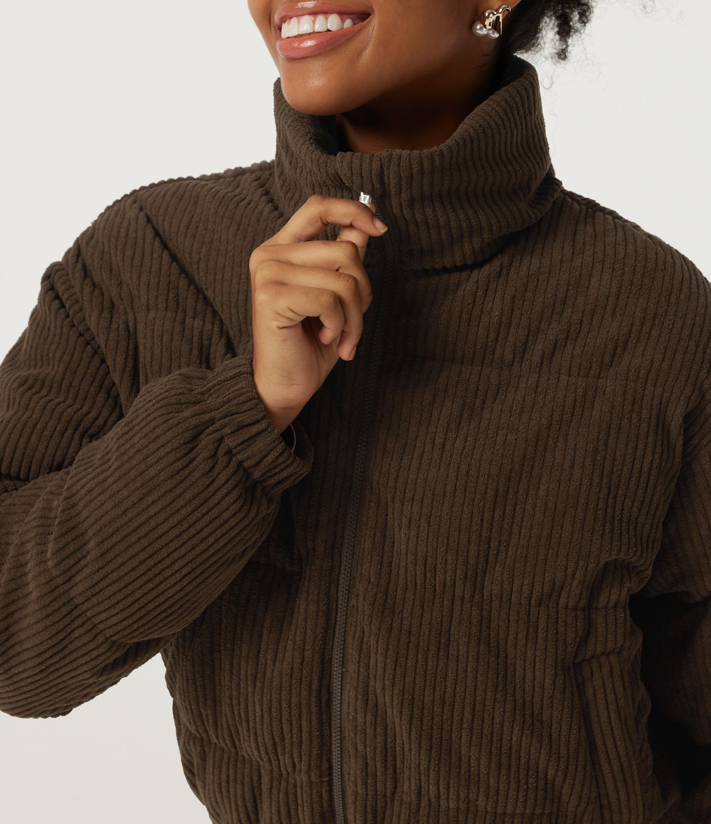Stand Collar Corduroy Casual Puffer Jacket with Pockets Stand Collar Corduroy Casual Puffer Jacket with Pockets