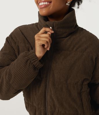 Stand Collar Corduroy Casual Puffer Jacket with Pockets Stand Collar Corduroy Casual Puffer Jacket with Pockets