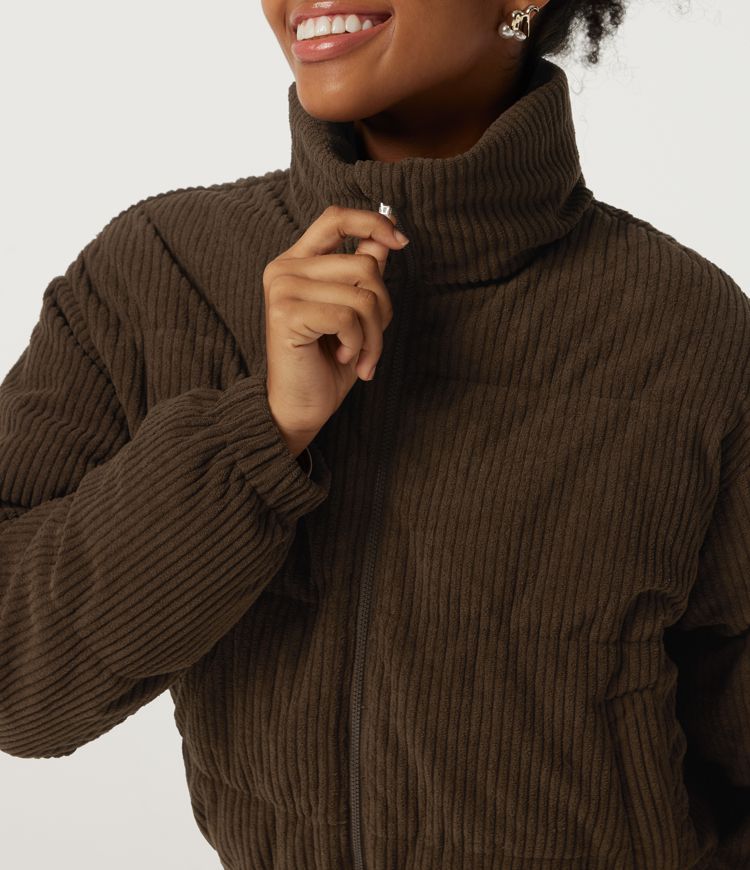 Stand Collar Corduroy Casual Puffer Jacket with Pockets Stand Collar Corduroy Casual Puffer Jacket with Pockets