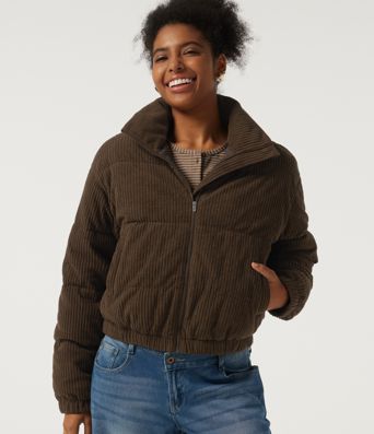 Stand Collar Corduroy Casual Puffer Jacket with Pockets Stand Collar Corduroy Casual Puffer Jacket with Pockets