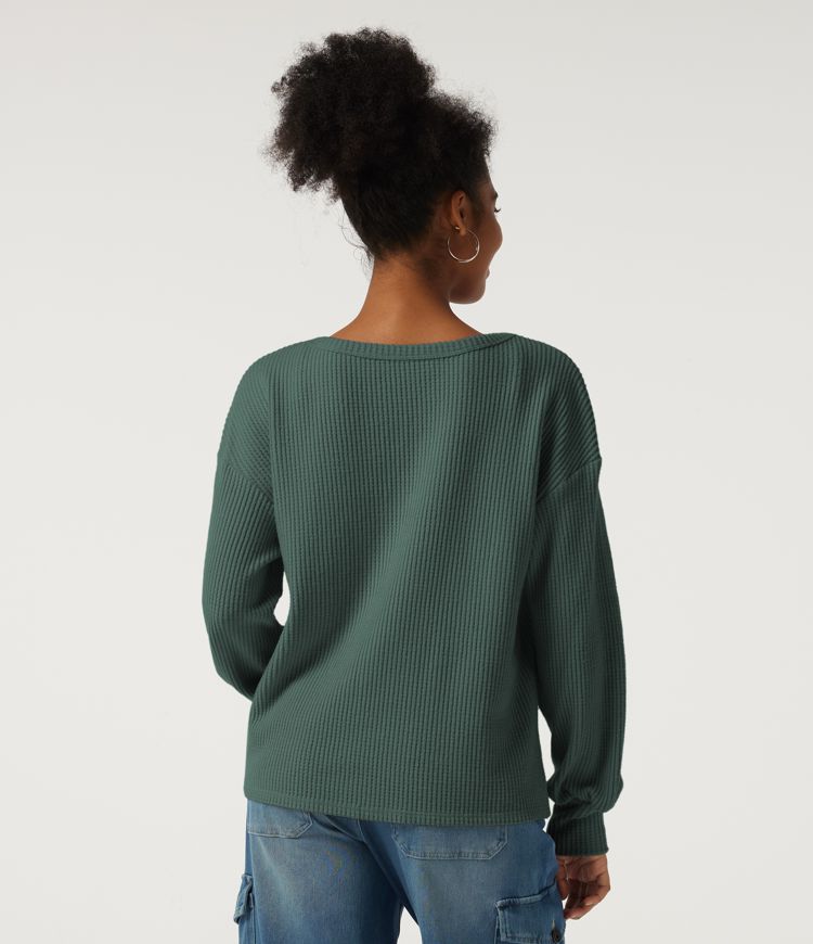 Green Frost Sweat de bureau en maille gaufrée à col rond échancré et manches longues / 2