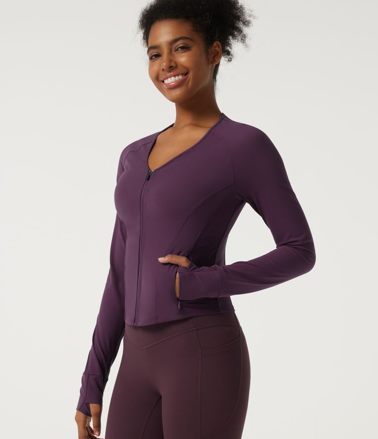 Halara UltraSculpt™ V Neck Long Sleeve Yoga Curvy Jacket with Pockets and Thumbholes