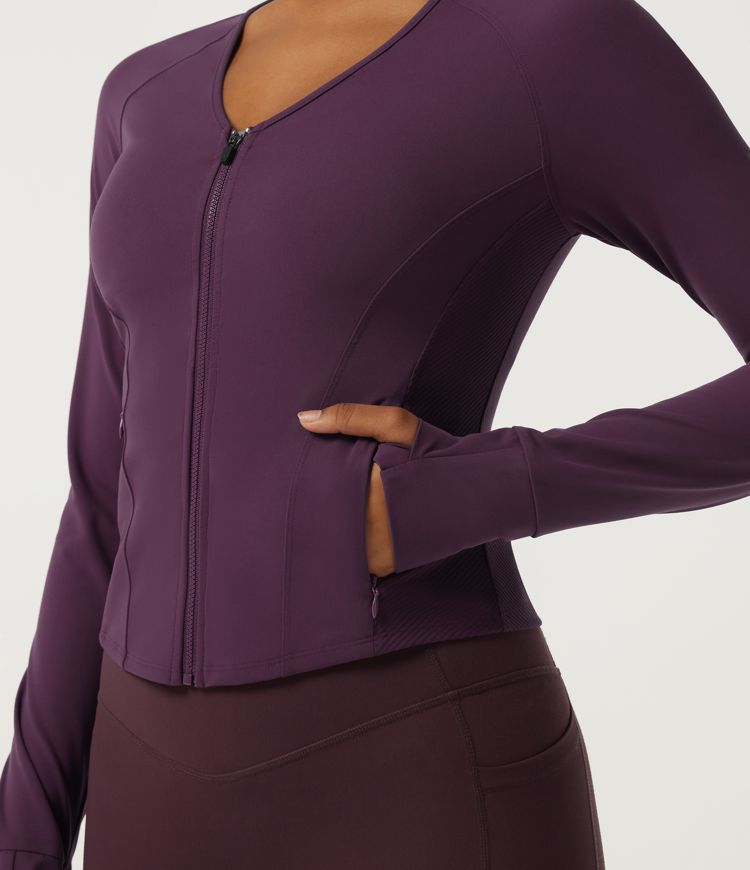 Halara UltraSculpt™ V Neck Long Sleeve Yoga Curvy Jacket with Pockets and Thumbholes