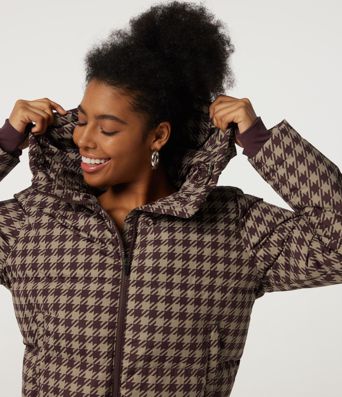 Removable Hood Long Sleeve Quilted Print Casual Down Jacket with Pockets
