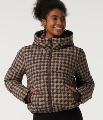 Removable Hood Long Sleeve Quilted Print Casual Down Jacket with Pockets