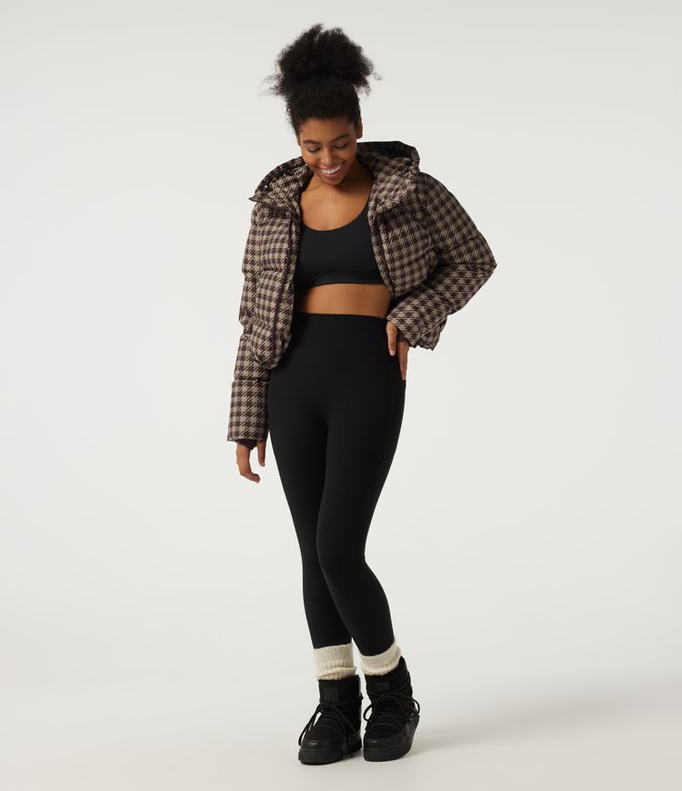 Removable Hood Long Sleeve Quilted Print Casual Down Jacket with Pockets