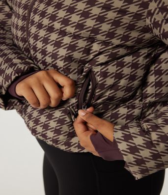 Removable Hood Long Sleeve Quilted Print Casual Down Jacket with Pockets
