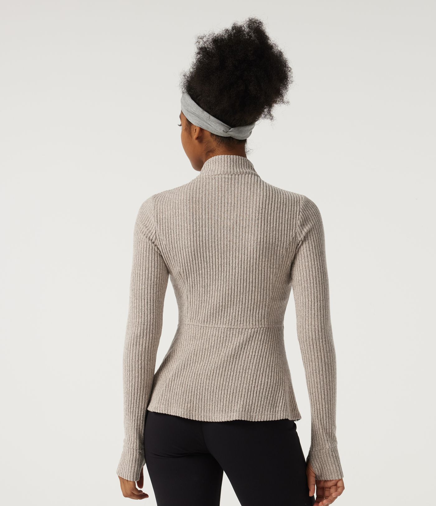 Ribbed Knit Mock Neck Long Sleeve Yoga Track Jacket with Pockets Ribbed Knit Mock Neck Long Sleeve Yoga Track Jacket with Pockets