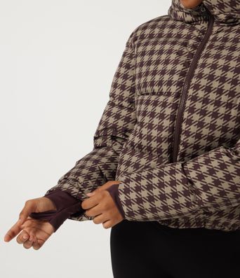 Removable Hood Long Sleeve Quilted Print Casual Down Jacket with Pockets