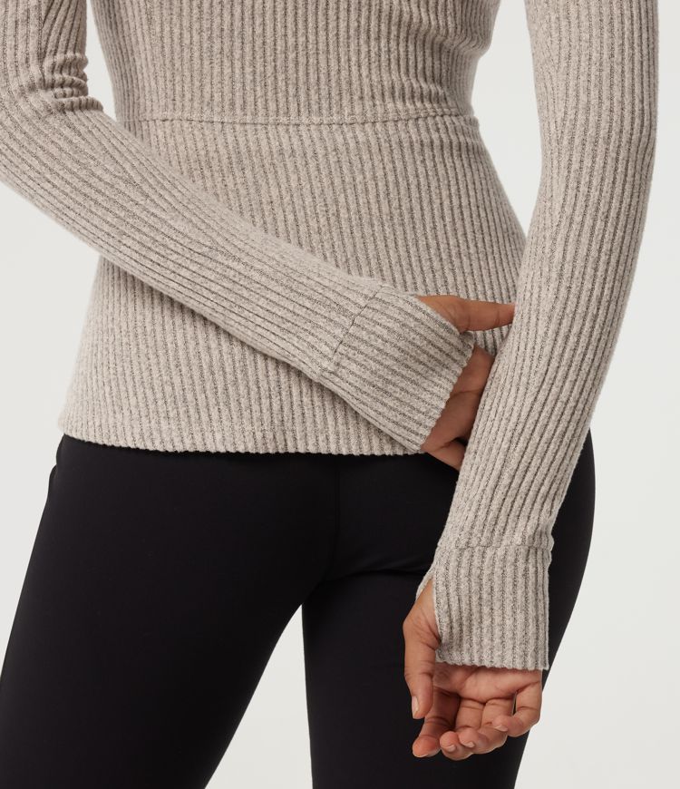 Ribbed Knit Mock Neck Long Sleeve Yoga Track Jacket with Pockets Ribbed Knit Mock Neck Long Sleeve Yoga Track Jacket with Pockets