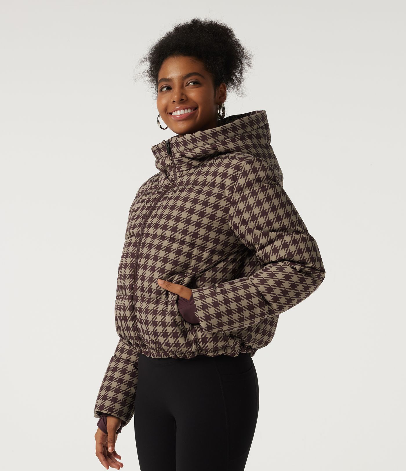Removable Hood Long Sleeve Quilted Print Casual Down Jacket with Pockets