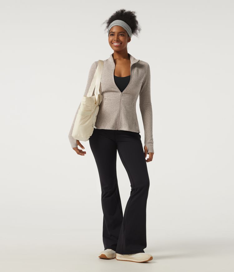 Ribbed Knit Mock Neck Long Sleeve Yoga Track Jacket with Pockets Ribbed Knit Mock Neck Long Sleeve Yoga Track Jacket with Pockets