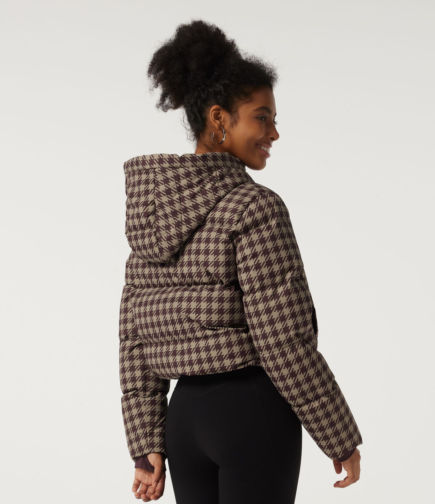 Removable Hood Long Sleeve Quilted Print Casual Down Jacket with Pockets