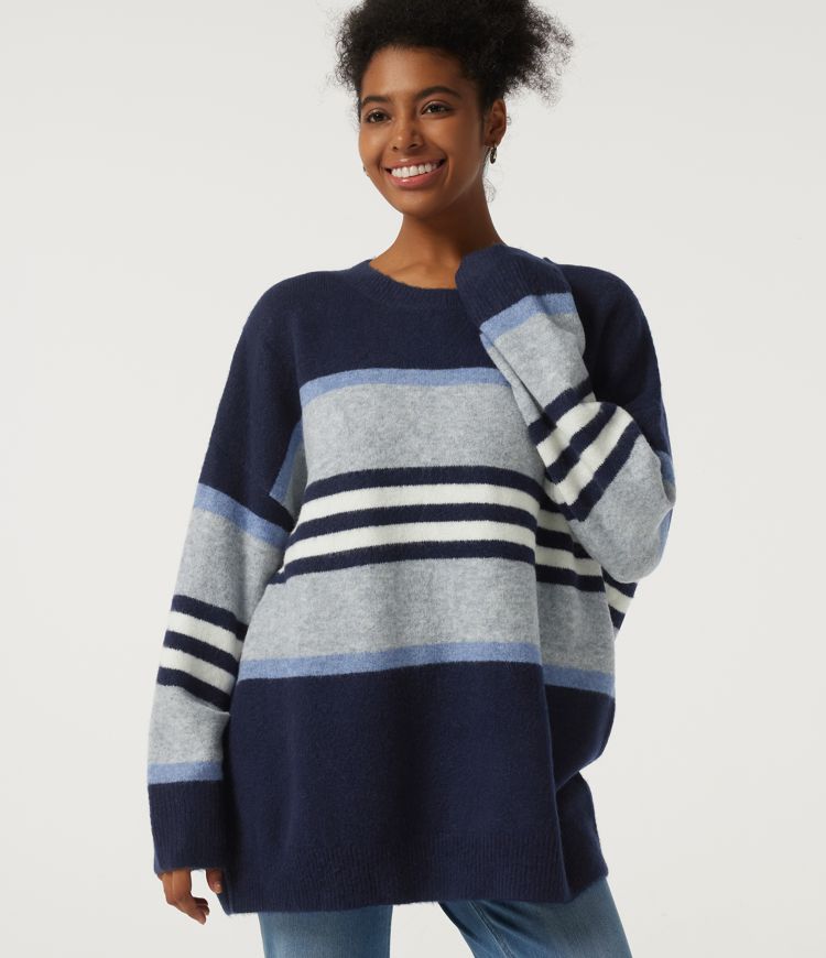 Pull oversize rayé à col rond manches longues