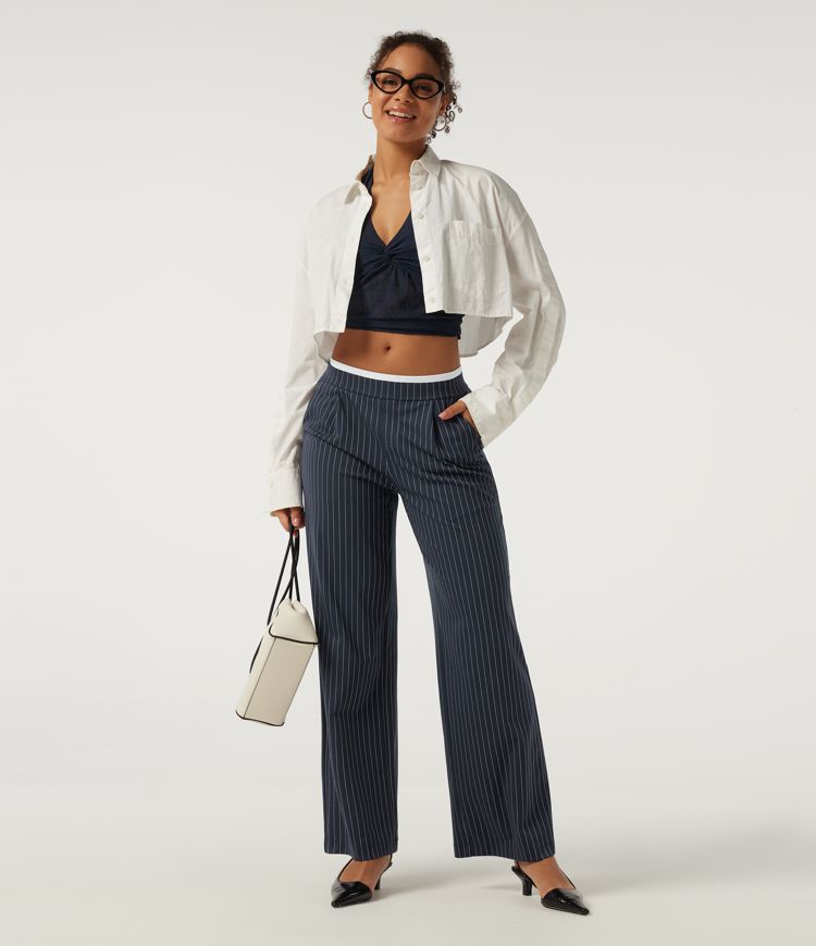 Halara Flex™ Low Rise Wide Leg Stripe Work Pants with Pockets