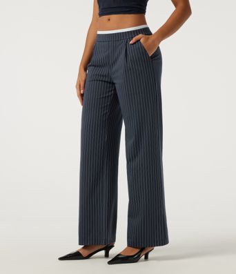 Halara Flex™ Low Rise Wide Leg Stripe Work Pants with Pockets