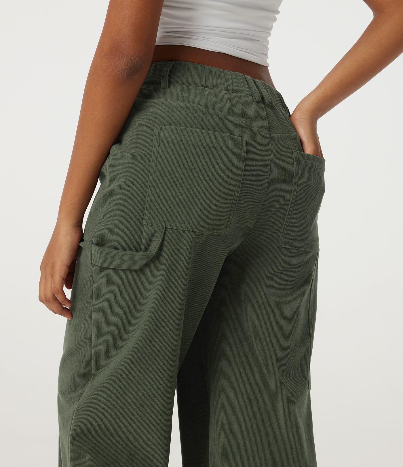 Mid Rise Wide Leg Corduroy Casual Pants with Pockets Mid Rise Wide Leg Corduroy Casual Pants with Pockets