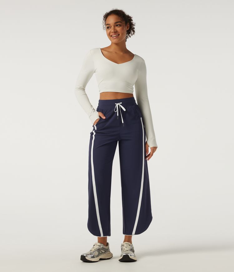 Pantalon de tennis taille haute à cordon, jambe large, ourlet incurvé, à blocs de couleur, séchage rapide InstantCool, avec poches — UPF40+