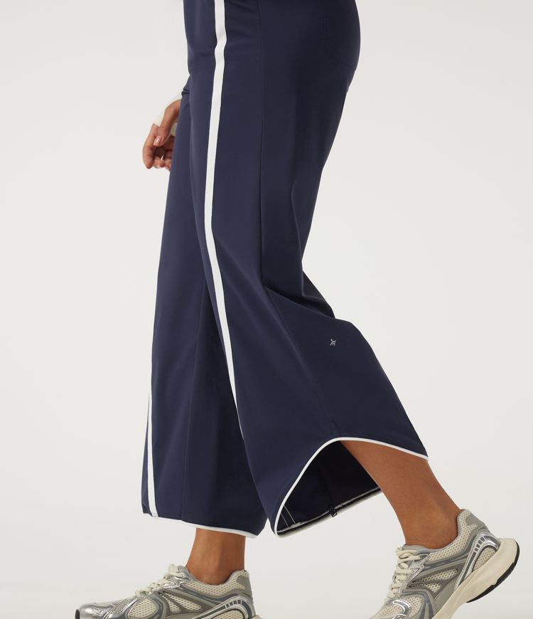Pantalon de tennis taille haute à cordon, jambe large, ourlet incurvé, à blocs de couleur, séchage rapide InstantCool, avec poches — UPF40+