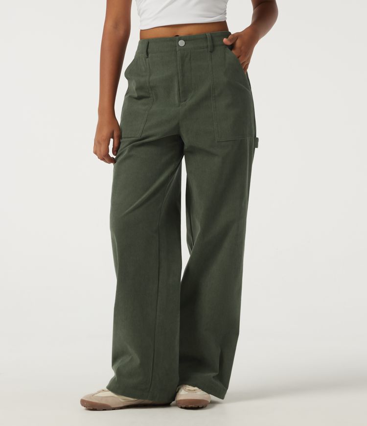 Mid Rise Wide Leg Corduroy Casual Pants with Pockets Mid Rise Wide Leg Corduroy Casual Pants with Pockets