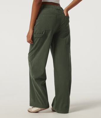 Mid Rise Wide Leg Corduroy Casual Pants with Pockets Mid Rise Wide Leg Corduroy Casual Pants with Pockets