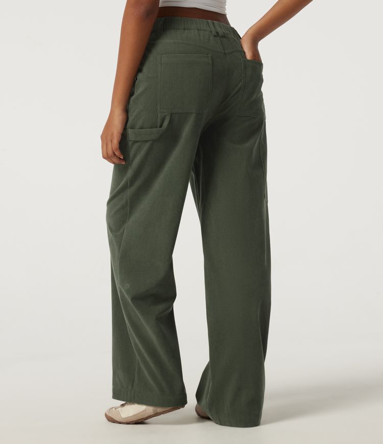 Mid Rise Wide Leg Corduroy Casual Pants with Pockets Mid Rise Wide Leg Corduroy Casual Pants with Pockets