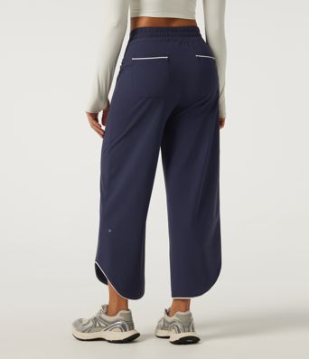 Pantalon de tennis taille haute à cordon, jambe large, ourlet incurvé, à blocs de couleur, séchage rapide InstantCool, avec poches — UPF40+