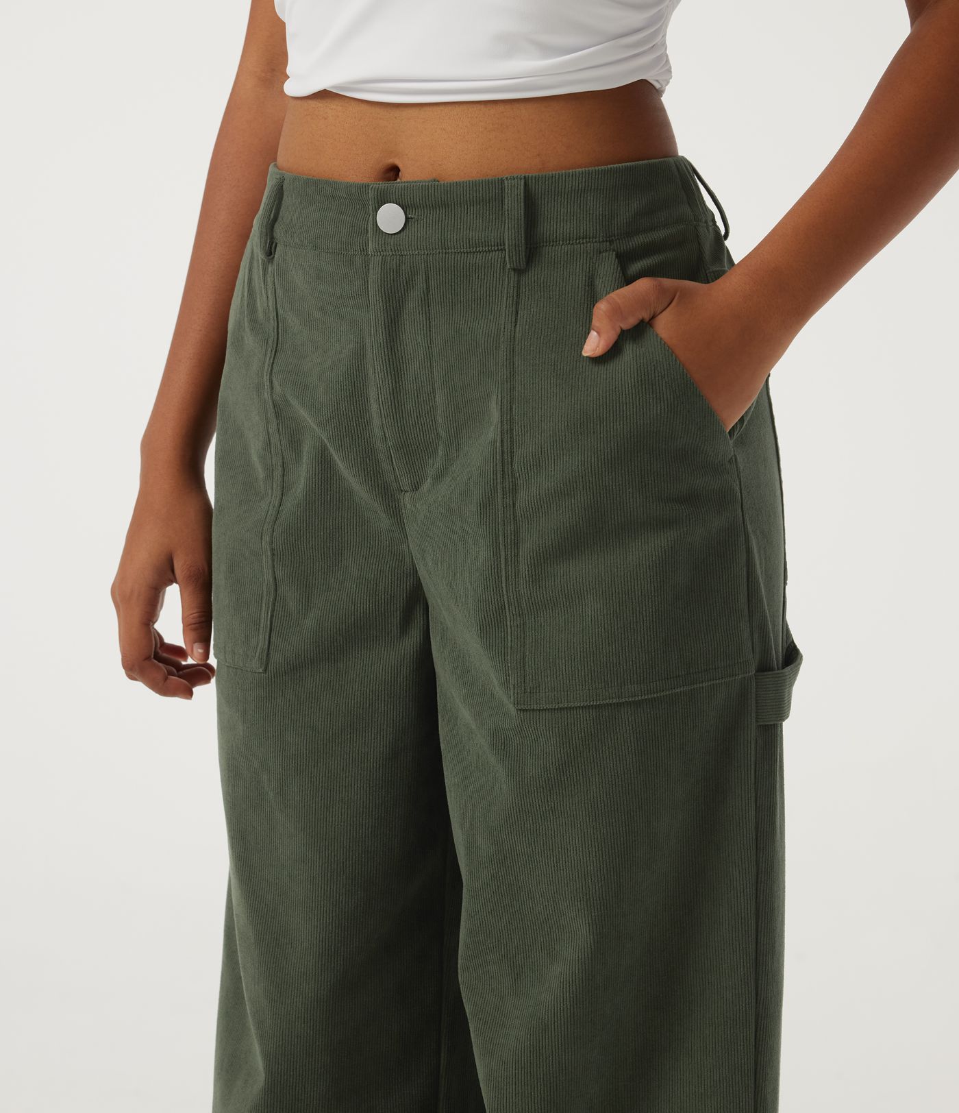 Mid Rise Wide Leg Corduroy Casual Pants with Pockets Mid Rise Wide Leg Corduroy Casual Pants with Pockets