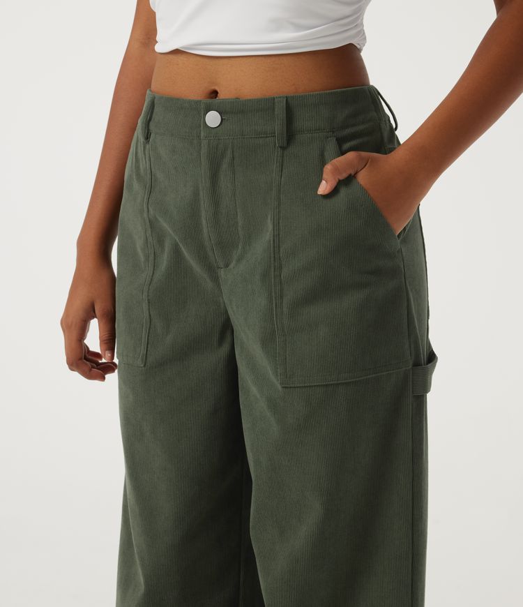 Mid Rise Wide Leg Corduroy Casual Pants with Pockets Mid Rise Wide Leg Corduroy Casual Pants with Pockets