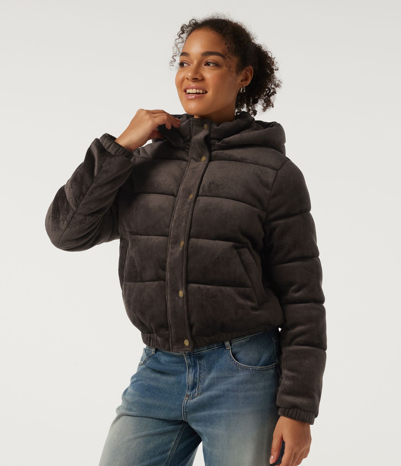 Ribbed Knit Removable Hood Long Sleeve Fleece Casual Padded Jacket with Pockets Ribbed Knit Removable Hood Long Sleeve Fleece Casual Padded Jacket with Pockets