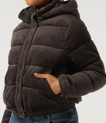 Ribbed Knit Removable Hood Long Sleeve Fleece Casual Padded Jacket with Pockets Ribbed Knit Removable Hood Long Sleeve Fleece Casual Padded Jacket with Pockets