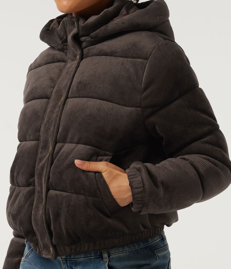 Ribbed Knit Removable Hood Long Sleeve Fleece Casual Padded Jacket with Pockets Ribbed Knit Removable Hood Long Sleeve Fleece Casual Padded Jacket with Pockets