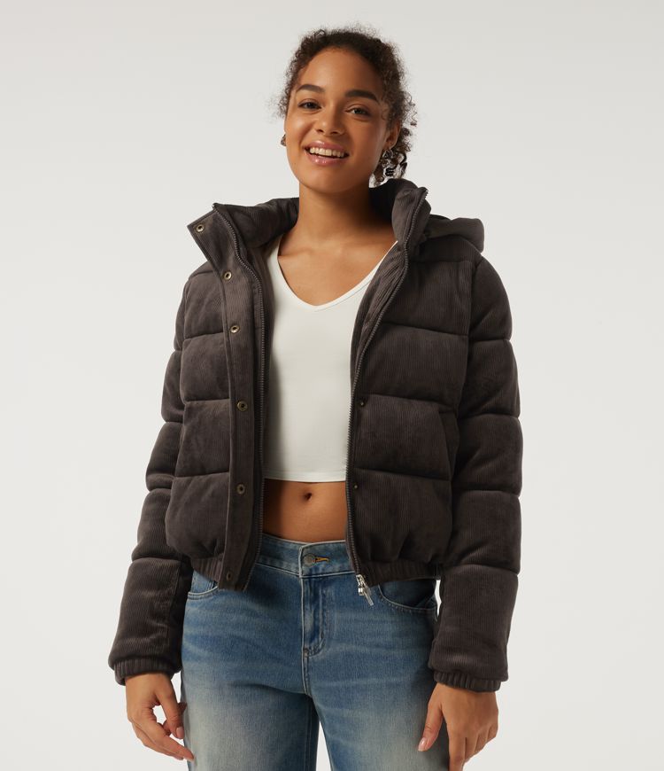Ribbed Knit Removable Hood Long Sleeve Fleece Casual Padded Jacket with Pockets Ribbed Knit Removable Hood Long Sleeve Fleece Casual Padded Jacket with Pockets