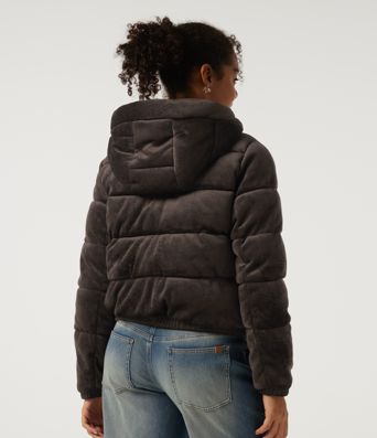 Ribbed Knit Removable Hood Long Sleeve Fleece Casual Padded Jacket with Pockets Ribbed Knit Removable Hood Long Sleeve Fleece Casual Padded Jacket with Pockets