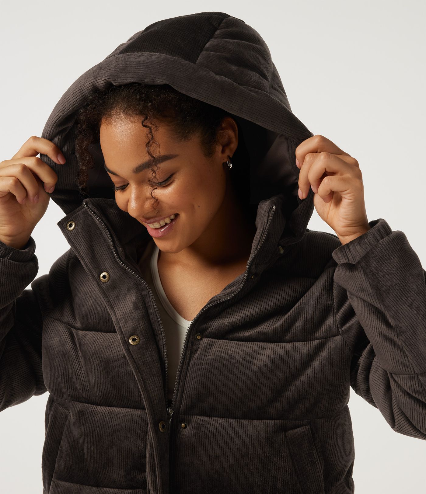 Ribbed Knit Removable Hood Long Sleeve Fleece Casual Padded Jacket with Pockets Ribbed Knit Removable Hood Long Sleeve Fleece Casual Padded Jacket with Pockets
