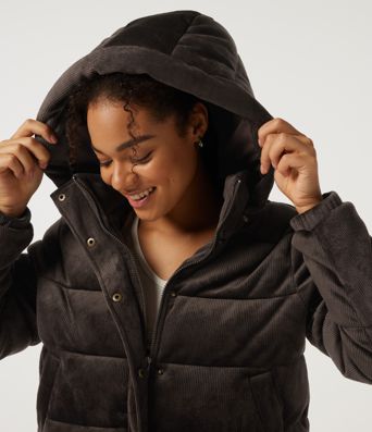 Ribbed Knit Removable Hood Long Sleeve Fleece Casual Padded Jacket with Pockets Ribbed Knit Removable Hood Long Sleeve Fleece Casual Padded Jacket with Pockets