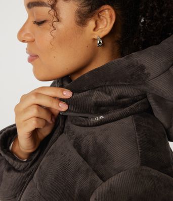 Ribbed Knit Removable Hood Long Sleeve Fleece Casual Padded Jacket with Pockets Ribbed Knit Removable Hood Long Sleeve Fleece Casual Padded Jacket with Pockets