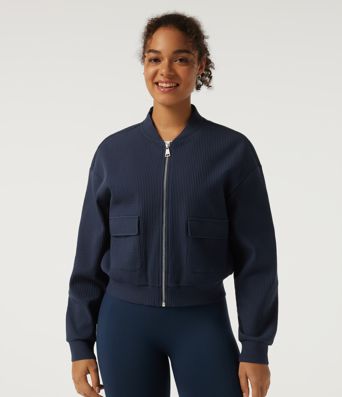 Stand Collar Long Sleeve Waffle Casual Jacket with Pockets Stand Collar Long Sleeve Waffle Casual Jacket with Pockets