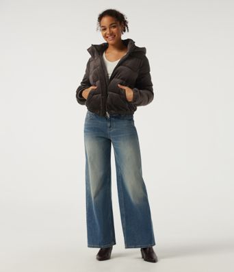 Ribbed Knit Removable Hood Long Sleeve Fleece Casual Padded Jacket with Pockets Ribbed Knit Removable Hood Long Sleeve Fleece Casual Padded Jacket with Pockets