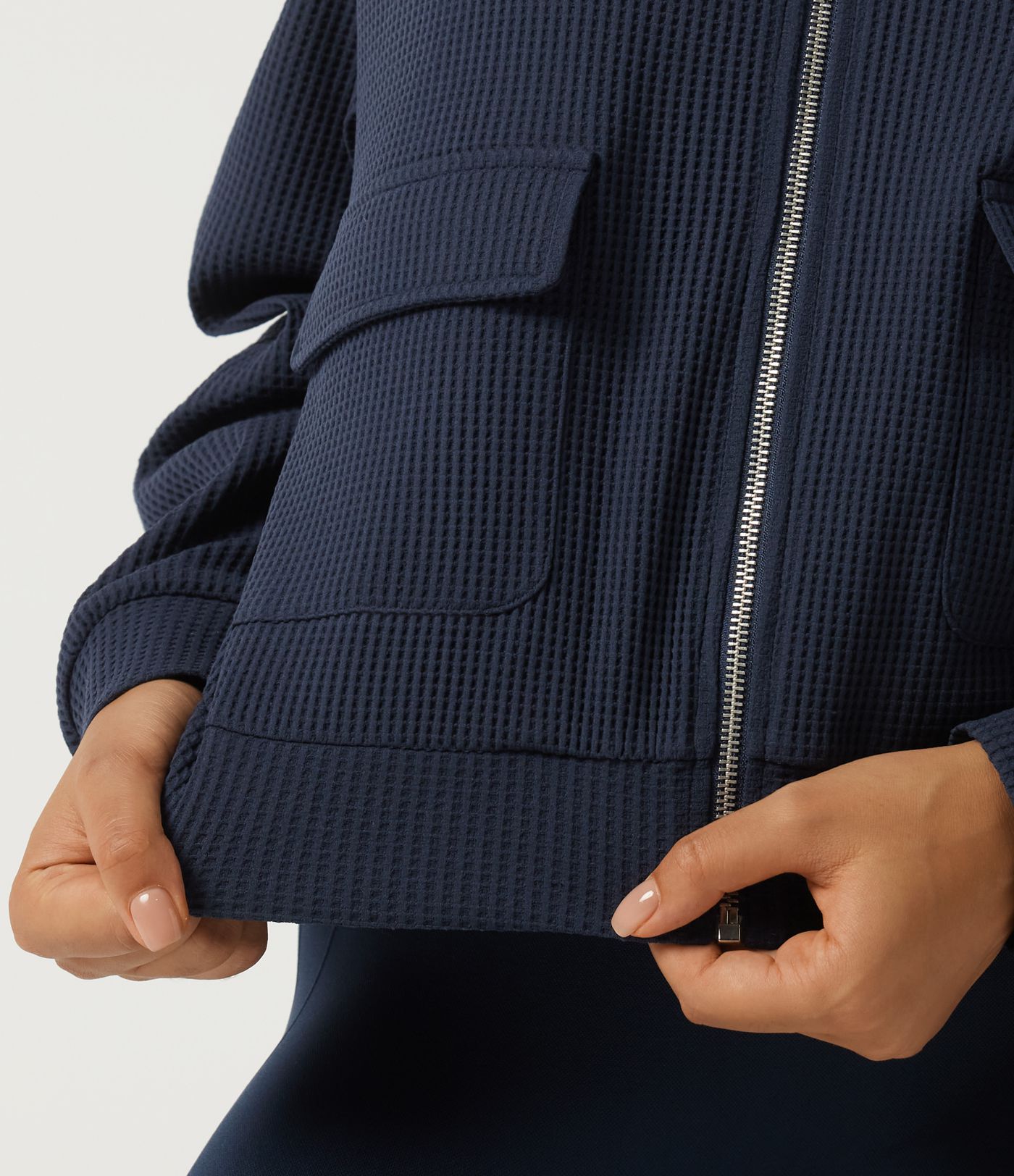 Stand Collar Long Sleeve Waffle Casual Jacket with Pockets Stand Collar Long Sleeve Waffle Casual Jacket with Pockets