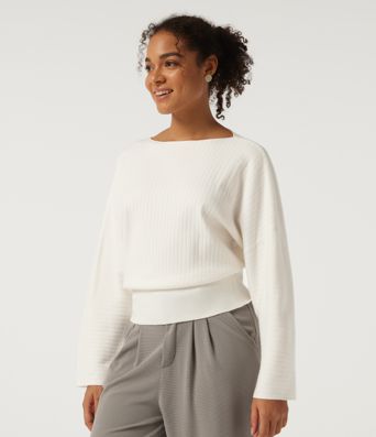 Langarm-Pullover mit U-Boot-Ausschnitt für die Arbeit Langarm-Pullover mit U-Boot-Ausschnitt für die Arbeit