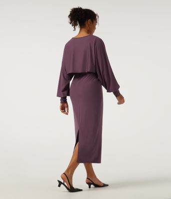 V-Neck Drawstring Batwing Long Sleeve 2-in-1 Casual Midi Dress V-Neck Drawstring Batwing Long Sleeve 2-in-1 Casual Midi Dress