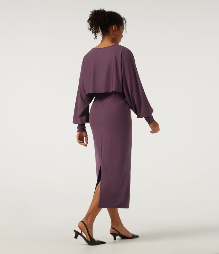 V-Neck Drawstring Batwing Long Sleeve 2-in-1 Casual Midi Dress V-Neck Drawstring Batwing Long Sleeve 2-in-1 Casual Midi Dress