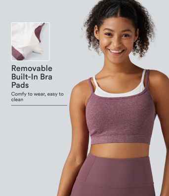 OneForm Seamless Flow Low Support U Neck Built-in Bra Cropped Workout Sports Bra