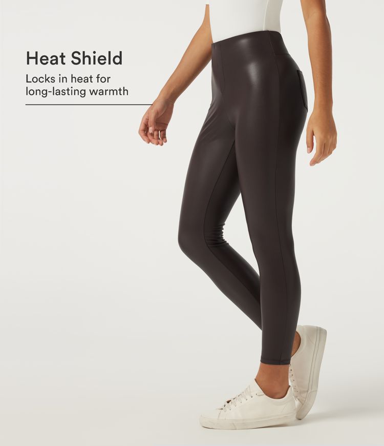 Mid Rise Skinny Stretchy PU Fleece Casual Leggings with Pockets Mid Rise Skinny Stretchy PU Fleece Casual Leggings with Pockets