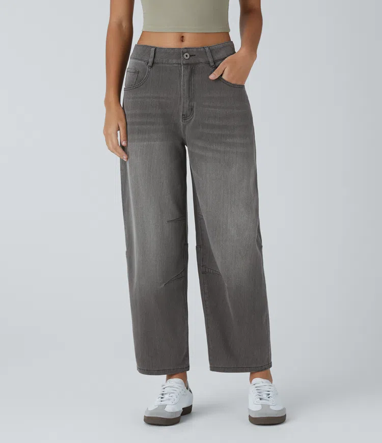 Halara Flex™ Low Rise Zipper Pockets Barrel Leg Casual Jeans