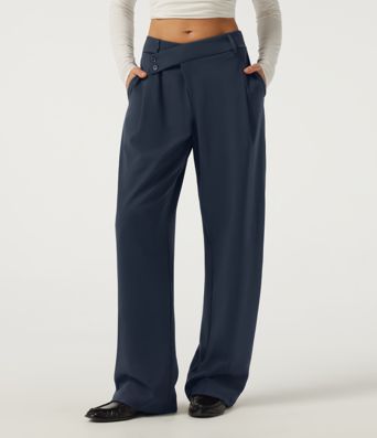 Halara DayStretch™ Pantaloni da lavoro asimmetrici a vita media con gamba a barile e tasche