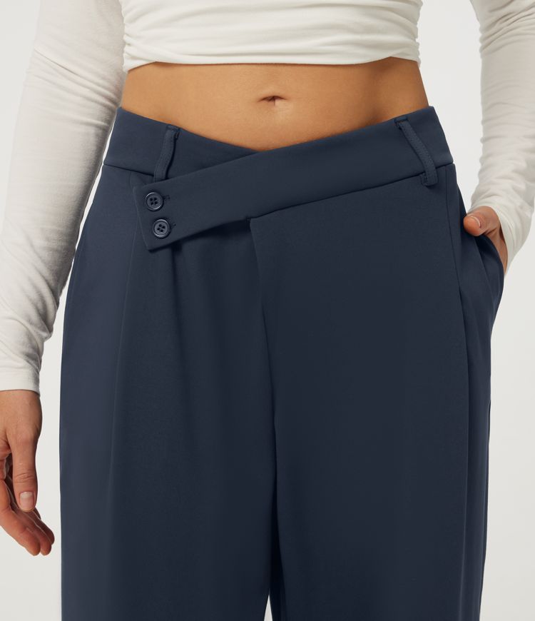 Halara DayStretch™ Mid Rise Barrel Leg Asymmetric Work Pants with Pockets